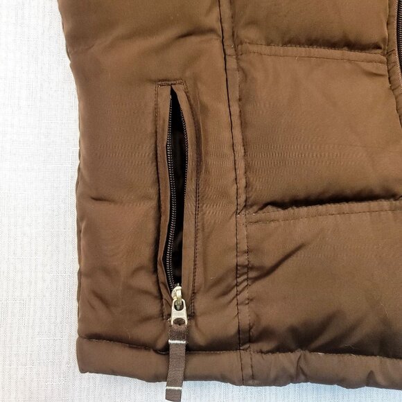 Good Goose Puffer Vest Goose Down Feather Medium Zip Pockets Brown Powder Blue - Picture 8 of 12
